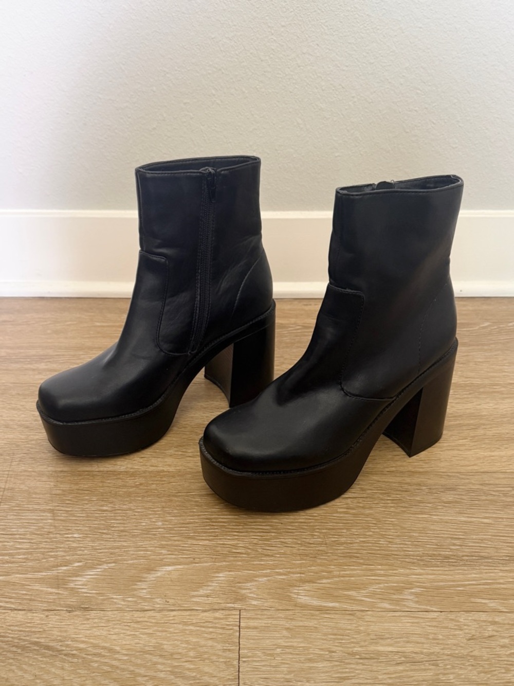 Madden Girl Grace Black Platform Block Heel Ankle Boots